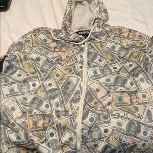 Men's Money Print Zip Up Sweater - Gray
